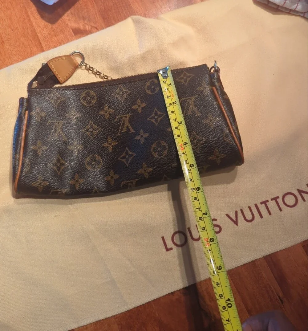 Authentic Louis Vuitton Monogram Eva Clutch Canvas Brown & Tan Chain Crossbody